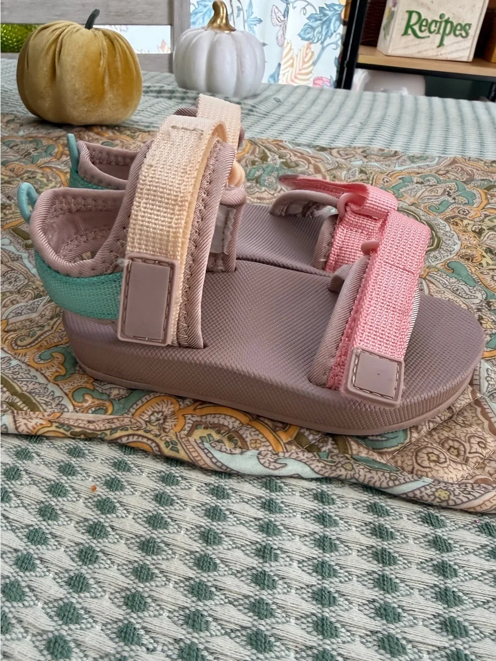 Old Navy Toddler Girls Double-Strap Sandals Size 6 Pink Teal